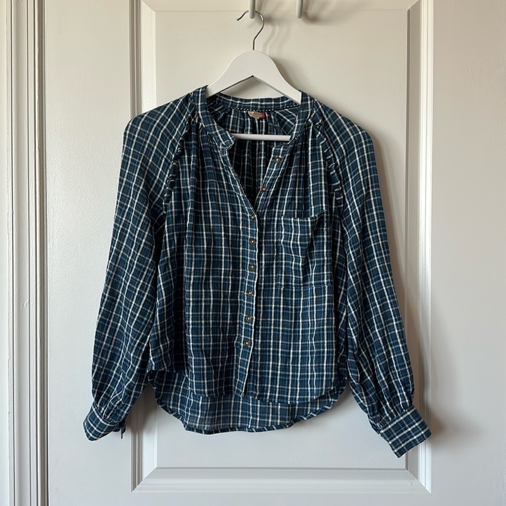 Anthropologie Blue Plaid Button-Down Shirt